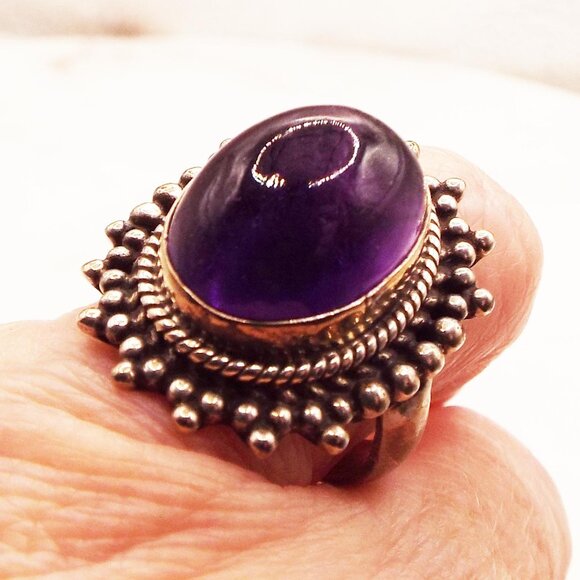 MASSIVE AMETHYST CABOCHON "UNIVERSE EXPLODING" STERLING SZ 4.75 RING 18 - Picture 4 of 4